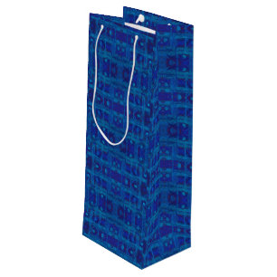 Blue weave, abstract geometric pattern, hand drawn wine gift bag