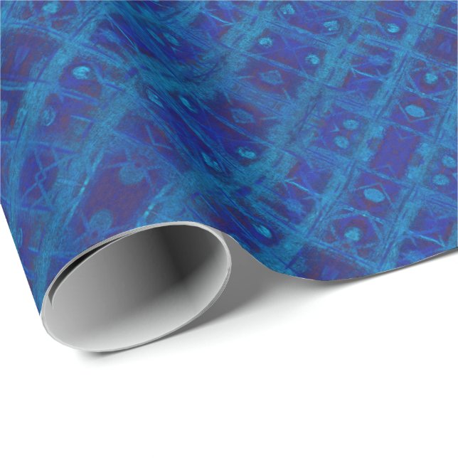 Blue weave, abstract geometric pattern, hand drawn wrapping paper (Roll Corner)