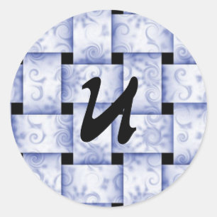 Blue weave initial classic round sticker
