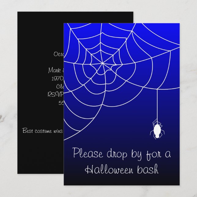 Blue Web of Fright Halloween Party  Invitation (Front/Back)
