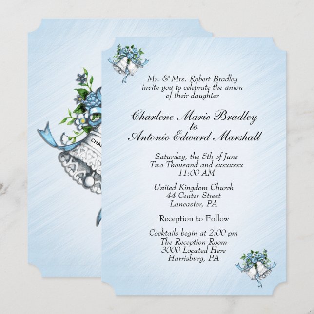 Blue Wedding Bells Invitation (Front/Back)