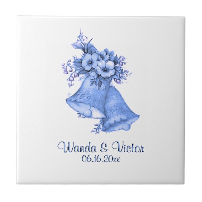 Blue Wedding Bells Personalised Tile (Front)