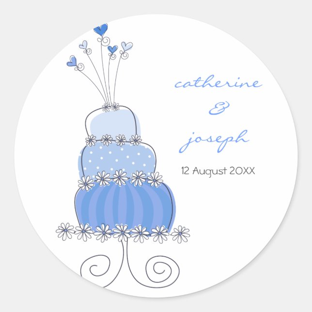Blue Wedding Cake Thank You Gift Label Sticker (Front)