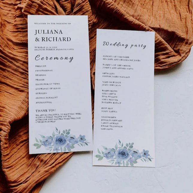 Blue Wedding Ceremony Program Template (Blue Wedding Ceremony Program Template)