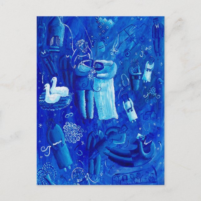 Blue Wedding Contemporary Art Painting Postcard (Front)