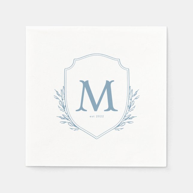 Blue Wedding Crest Cocktail Napkins (Front)