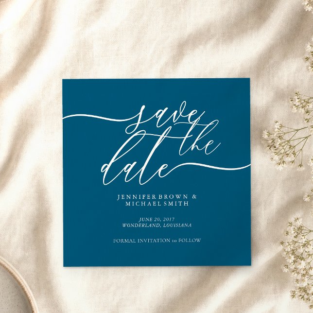 Blue Wedding Custom Photo Mini Save the Date Enclosure Card (Creator Uploaded)