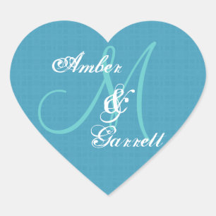 Blue Wedding Damask Monogram Any Initial V06 Heart Sticker