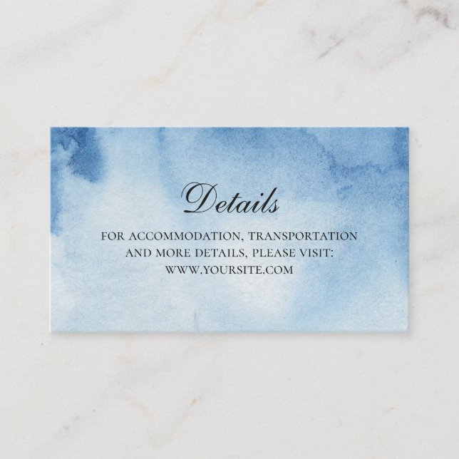 Blue wedding details. Info. Watercolor modern Enclosure Card (Front)