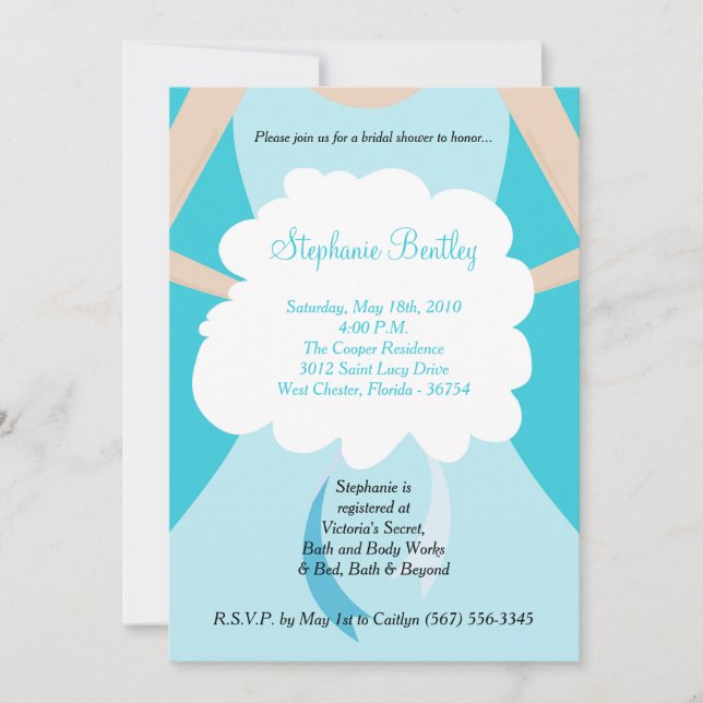 Blue Wedding Dress Bridal Shower Invitation (Front)