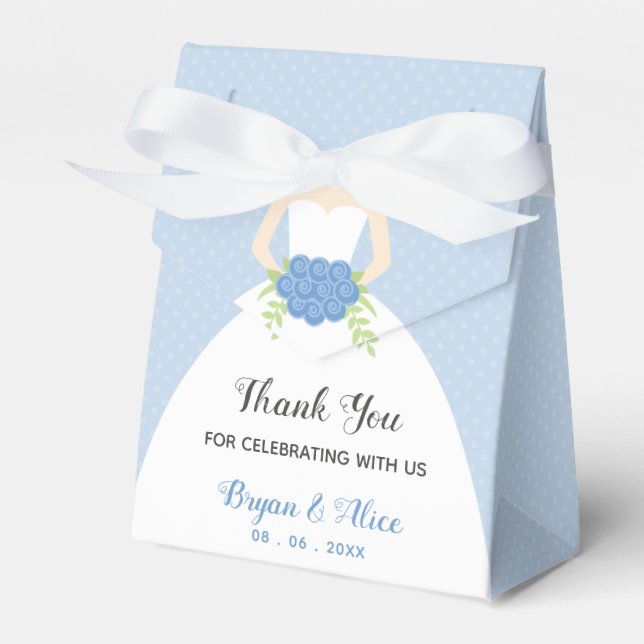 Blue Wedding Favour Boxes (Bridal Gown) (Front Side)