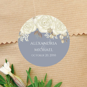 Blue Wedding Favour Floral Personalised Classic Round Sticker