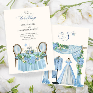 Blue wedding floral garden decoration invitation