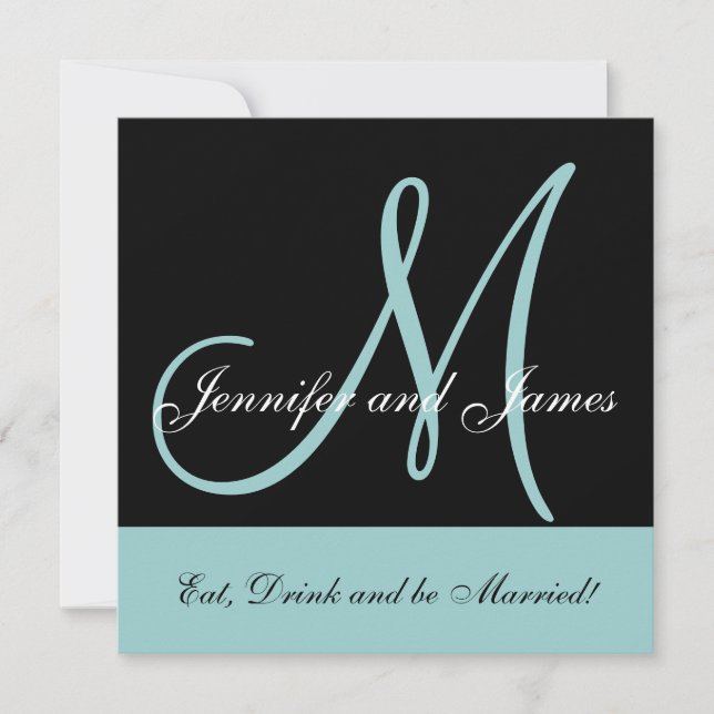 Blue Wedding Invitation Monogram Saying Names (Front)