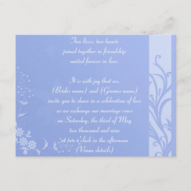 Blue wedding invitation postcard (Front)