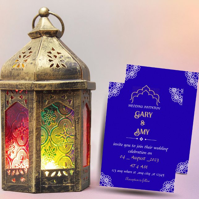 Blue wedding invitation with Arabic ornament (Creator Uploaded)