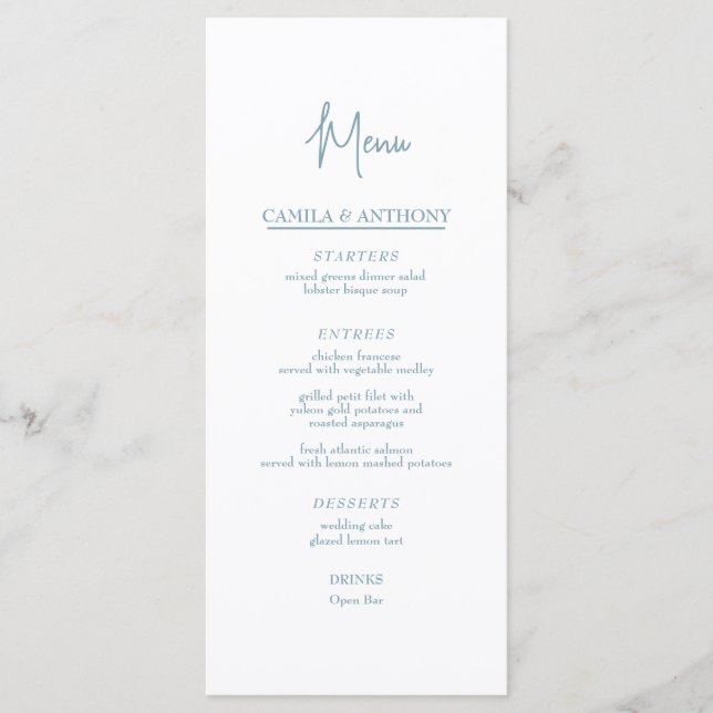Blue Wedding Menu