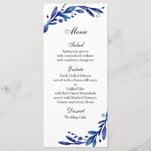 Blue wedding menu botanical. Winter dinner menu
