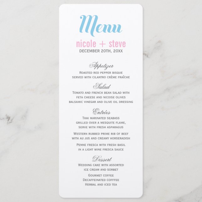 Blue Wedding Menu Cards (Front)