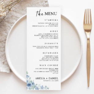 Blue Wedding Menu Cards Template