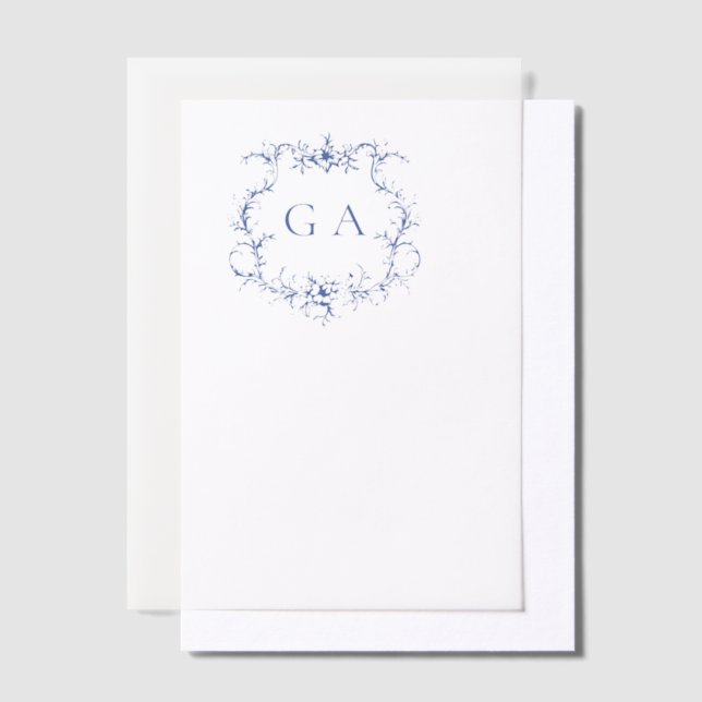 Blue Wedding Monogram Crest Overlay Wedding Vellum Invitations (Offset)