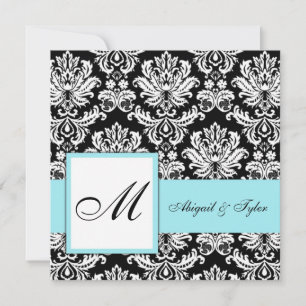 Blue Wedding Monogram Damask Invitation