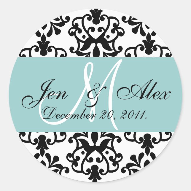 Blue Wedding Monogram Date Paisley Seal (Front)