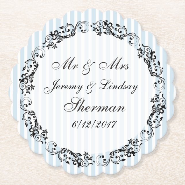 Blue Wedding Personalised Custom Paper Coaster (Front)