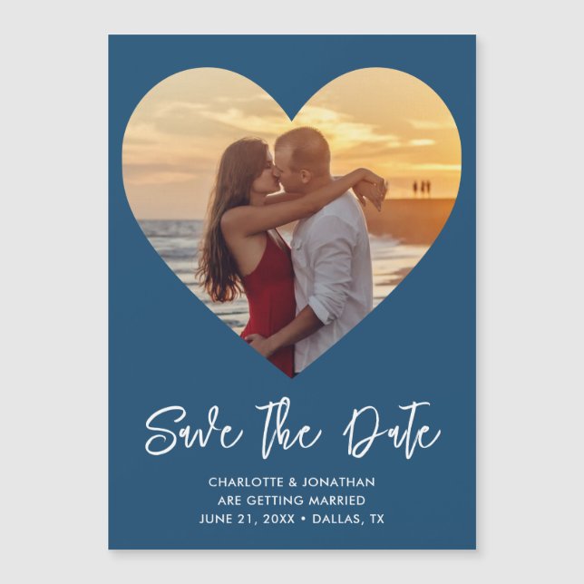 Blue Wedding Photo Save The Date Magnetic Card (Front)