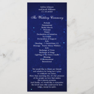 Blue wedding program. Navy night winter ceremony Programme