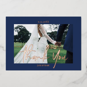 Blue Wedding Real Foil 2 photos Thank You Cards