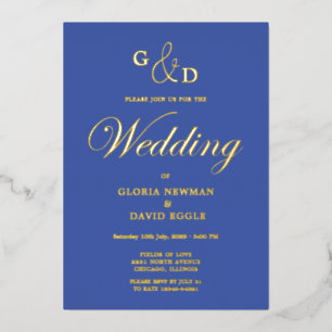 Blue Wedding Real Gold Foil Invitation