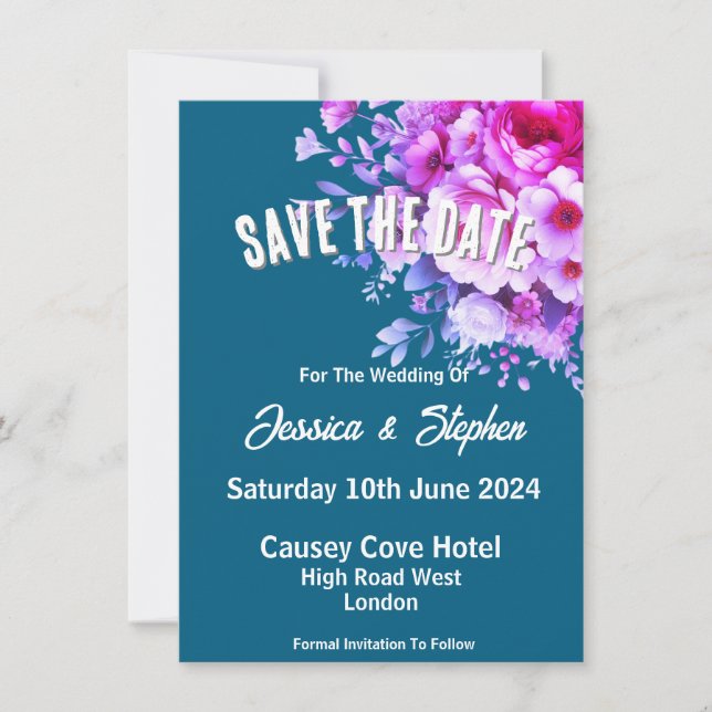 Blue Wedding Save The Date Card  (Front)