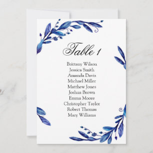Blue wedding seating chart. Winter table plan Invitation