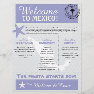 Blue Wedding Starfish Welcome Letter for Mexico
