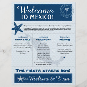 Blue Wedding Starfish Welcome Letter for Mexico