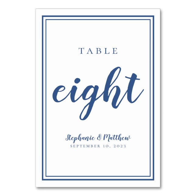 Blue Wedding Table Eight Modern Minimalist Simple Number (Front)