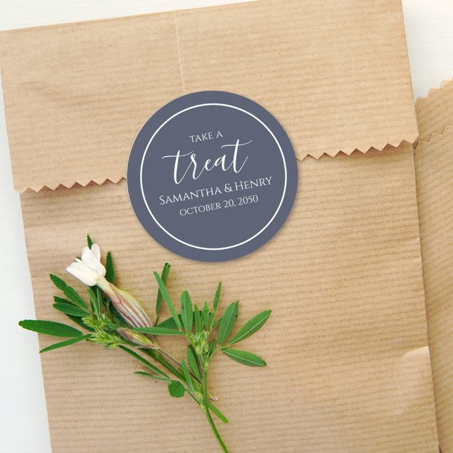 Blue Wedding Treat Custom Favour Classic Round Sticker (Creator Uploaded)