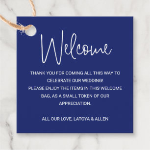 Blue Wedding Welcome Gift Bag Basket Favour Tags