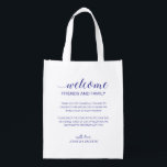 Blue Wedding Welcome Out Of Town Guests Gift Reusable Grocery Bag<br><div class="desc">This charming blue and white welcome gift bag placed in their accommodation,  is a nice way to thank your out of town guests for the travel they needed to do to get to your wedding. As a bonus your guests can reuse the bag for shopping.</div>