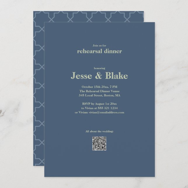 Blue wedding with Latticework Pattern Invitation (Front/Back)