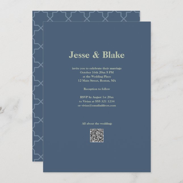 Blue wedding with Latticework Pattern Invitation (Front/Back)