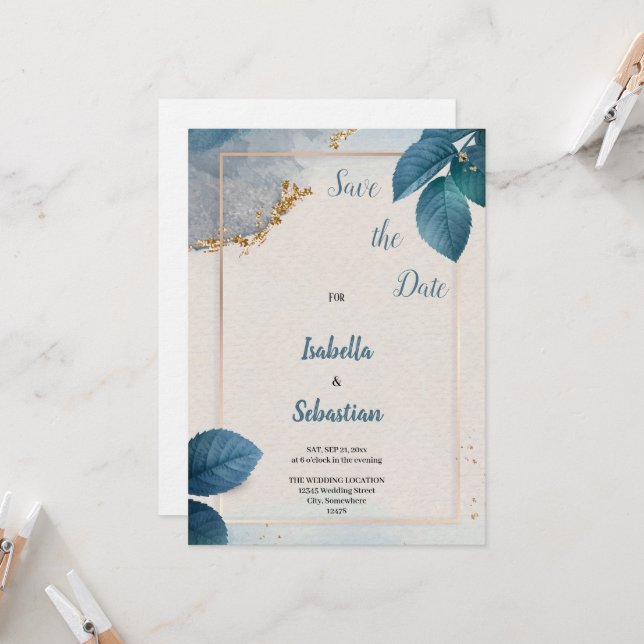 blue weeding invitation (Front/Back In Situ)