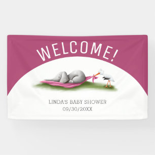 Blue Welcome Elephant Girl Baby Shower Banner