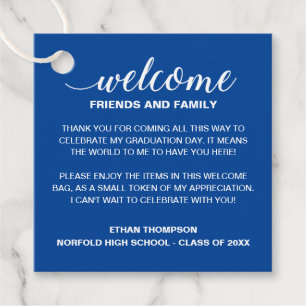 Blue Welcome Graduation Out Of Town Guest Gift Bag Favour Tags