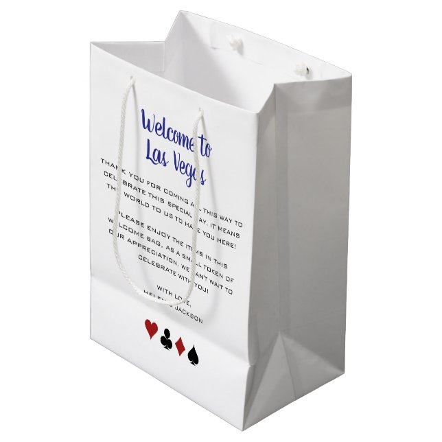Blue Welcome to Las Vegas Wedding Hotel Medium Gift Bag (Front Angled)