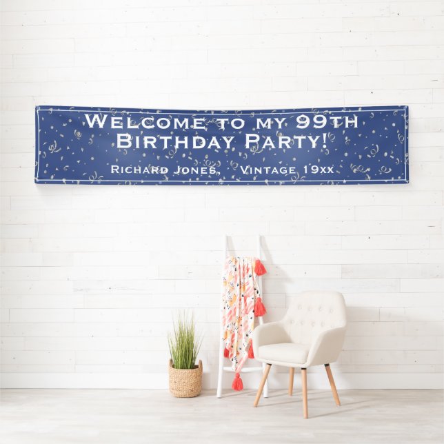 Blue Welcome to my [99th] Birthday Party Confetti Banner (Insitu)