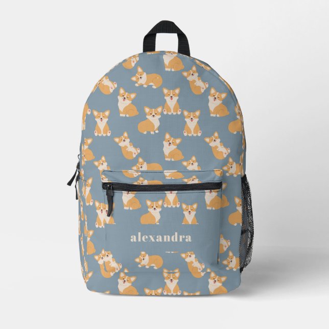 Blue Welsh Corgi Pattern for Dog Lover Printed Backpack (Front)
