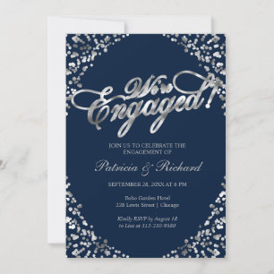 Blue We're Engaged Engagement Party Invitation