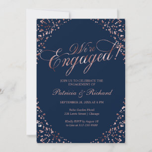 Blue We're Engaged Engagement Party Invitation